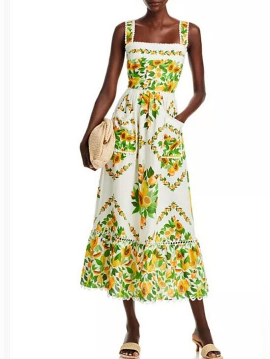 FARM Rio Dresses & Skirts - Farm Rio Papaya Salad Print Midi Linen Blend Dress size L